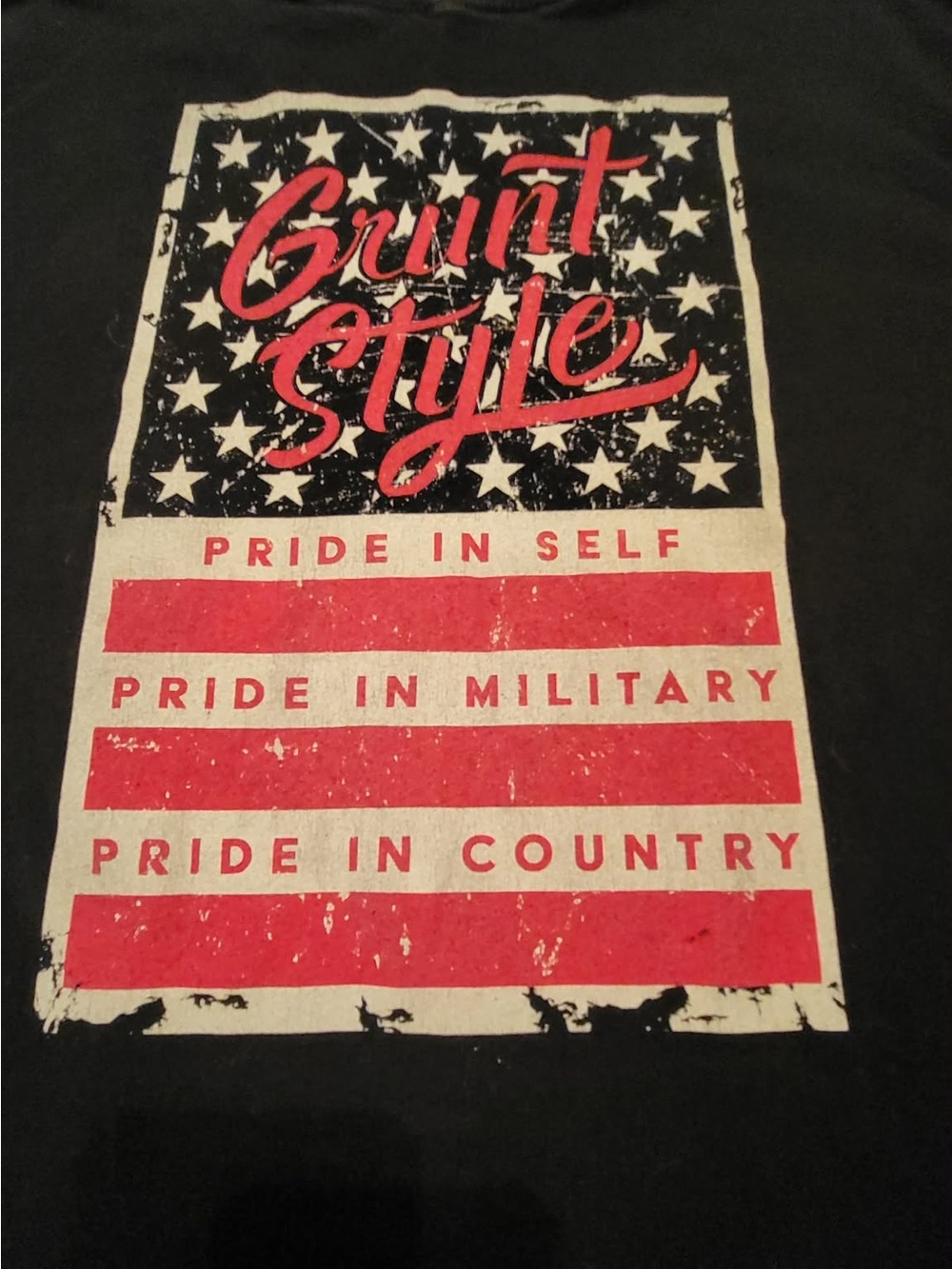 Grunt Style Black Short Sleeve Tee with Red & White Patriotic Print